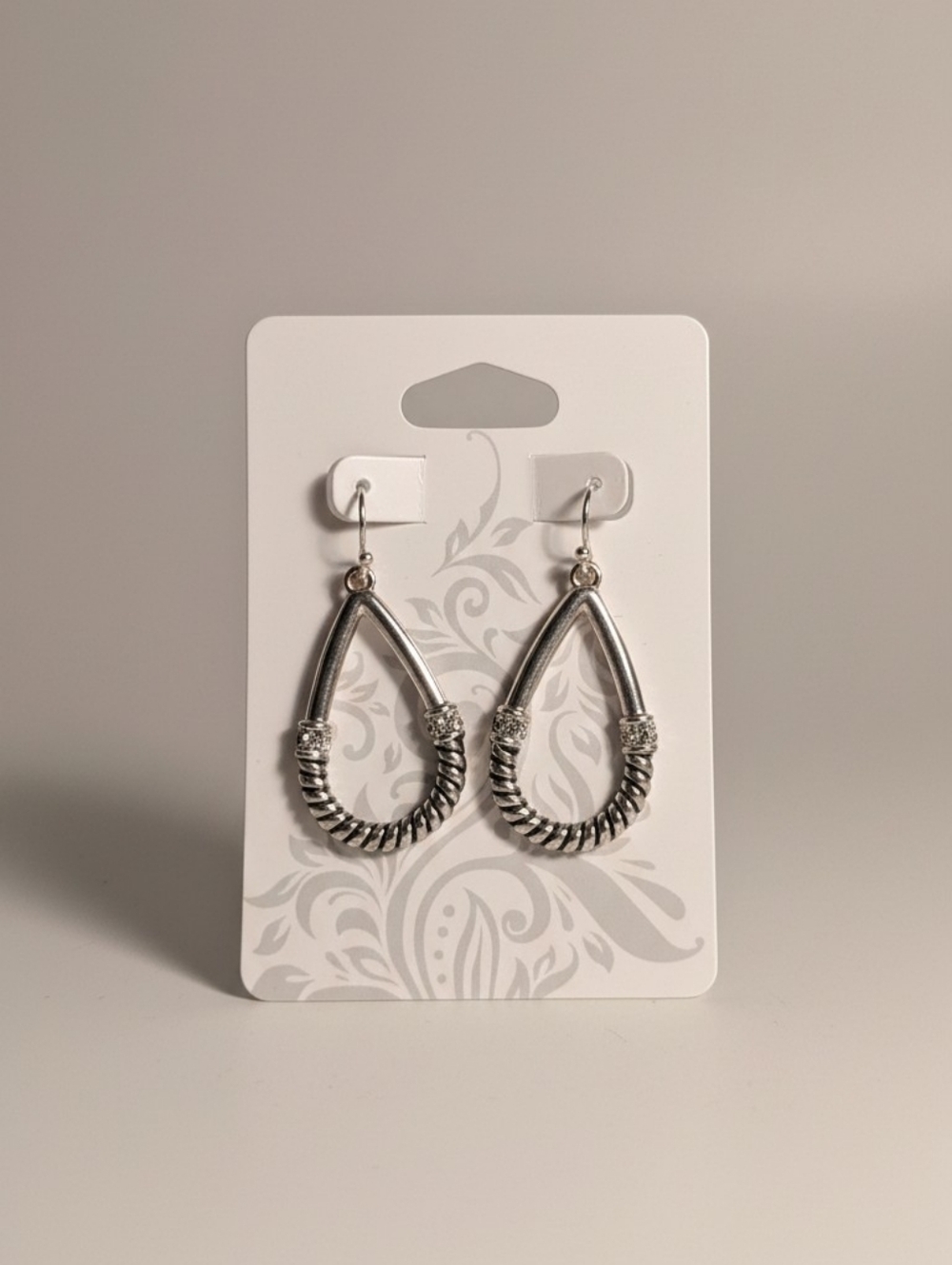 Silver Teardrop Rope-Accent Earrings
